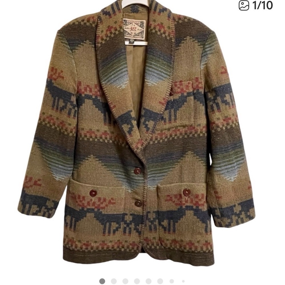 Express Vintage Southwest Western Jacket Blanket Stitch Shawl Collar Tobacco XS